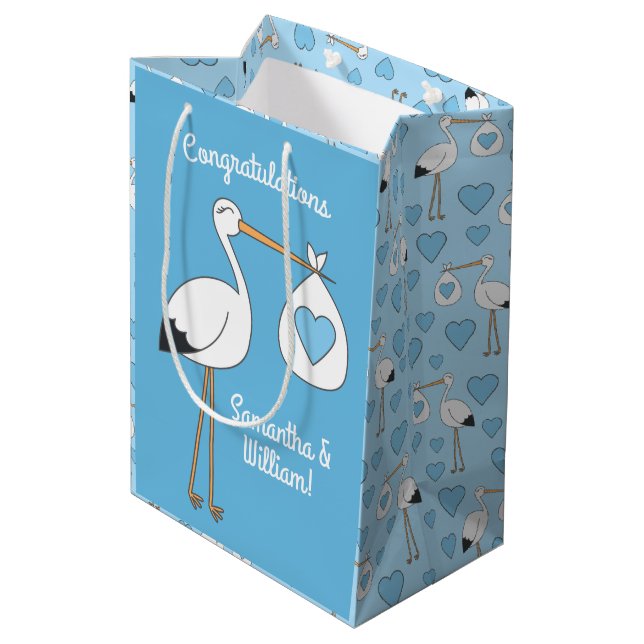 Bolsa De Regalo Mediana Stork Baby Shower Blue Boy (Angulo reverso)