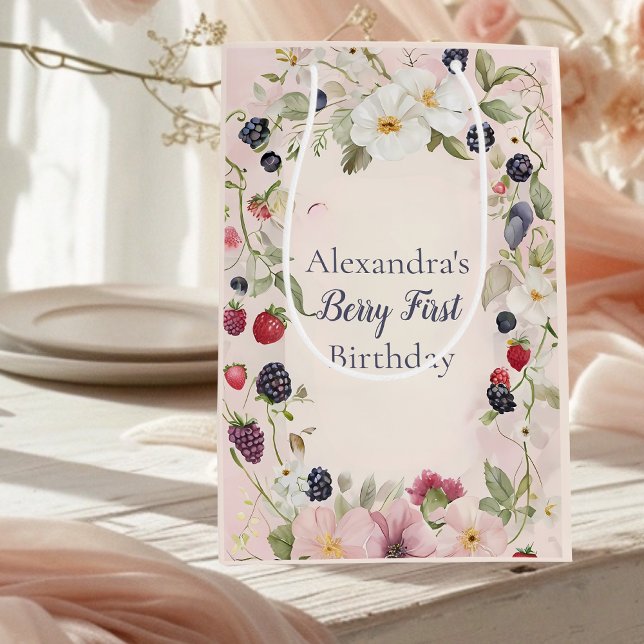 Bolsa De Regalo Mediana Strawberry Berry Primer Fiesta de cumpleaños (Subido por el creador)
