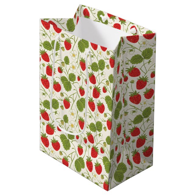 Bolsa De Regalo Mediana Strawberry Blossoms and Berries Pattern (Angulo Anverso)