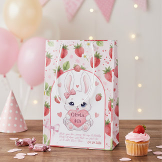 Bolsa De Regalo Mediana Strawberry Gaze Bunny - Cute Anime Eyes & Ribbon