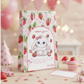 Bolsa De Regalo Mediana Strawberry Gaze Bunny - Cute Anime Eyes & Ribbon 