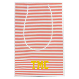 Bolsa De Regalo Mediana Stripe preppy INITIALS naranja amarillo blanco mod