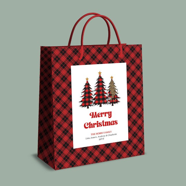 Bolsa De Regalo Mediana Stylish red black tartan Christmas bag personalize (Stylish red black tartan Christmas bag personalized)