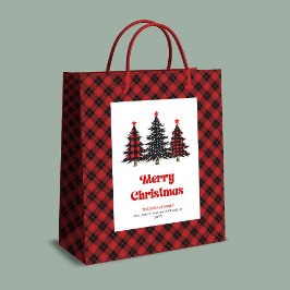 Bolsa De Regalo Mediana Stylish red black tartan Christmas gift bag name