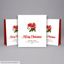 Bolsa De Regalo Mediana Stylish Red White Poinsettia Custom Name Gift Bag