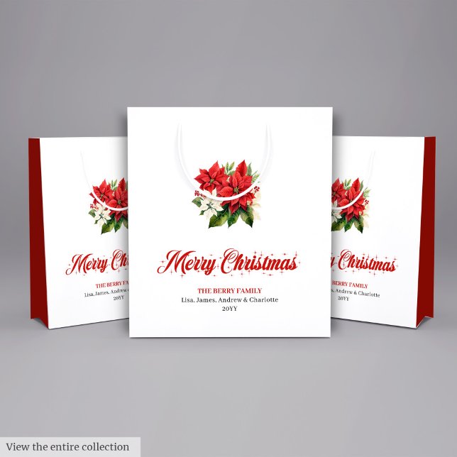 Bolsa De Regalo Mediana Stylish Red White Poinsettia Custom Name Gift Bag (Stylish Red White Poinsettia Custom Name Gift Bag

)