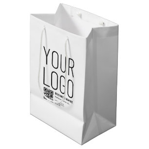 Bolsa De Regalo Mediana Su logotipo con código QR editable y texto