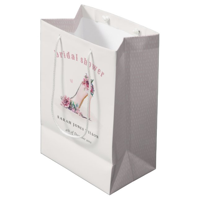 Bolsa De Regalo Mediana Suave ducha de novia floral de tacones altos rosad (Angulo Anverso)