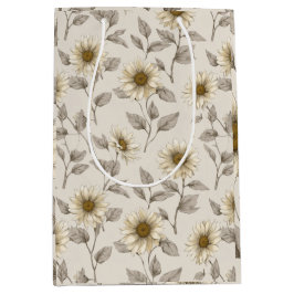 Bolsa De Regalo Mediana Suave patrón floral de girasol crema neutral