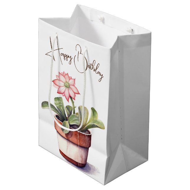 Bolsa De Regalo Mediana Suculenta planta con flor (Angulo Anverso)