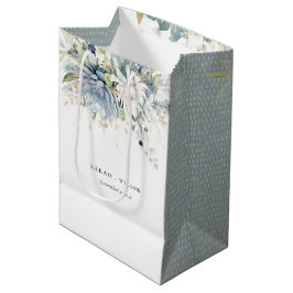 Bolsa De Regalo Mediana Suculento Boda botánico floral suave azul verde