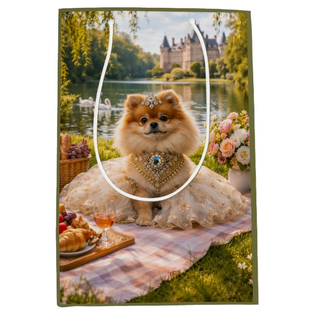 Bolsa De Regalo Mediana Summer Day Picnic, Pomeranian  (Anverso)