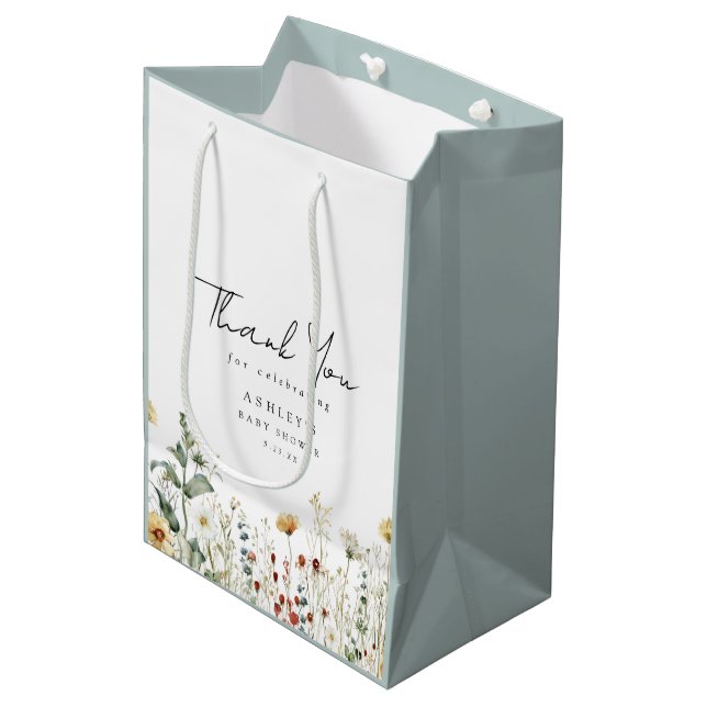 Bolsa De Regalo Mediana Summer Wildflower Field Baby Shower Gracias (Angulo Anverso)