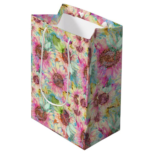 Bolsa De Regalo Mediana Sunflower acuarela romántica (Angulo Anverso)