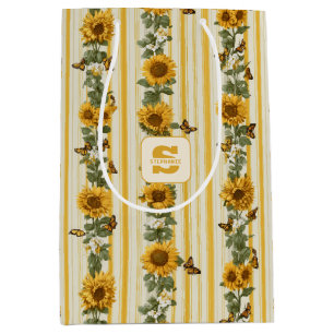 Bolsa De Regalo Mediana Sunflower y Butterflies en franjas amarillas
