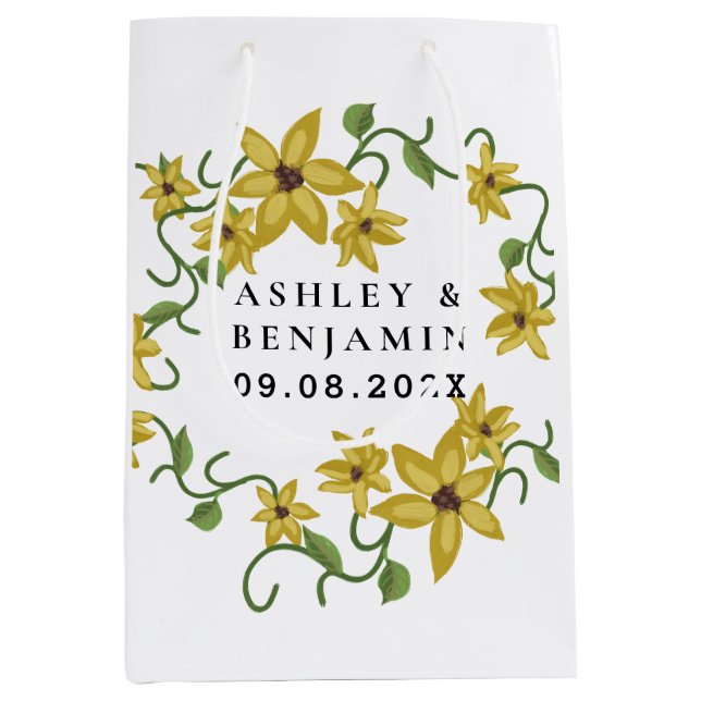 Bolsa De Regalo Mediana Sunflower Yellow Floral Botanical Hand drawn Oil  (Anverso)