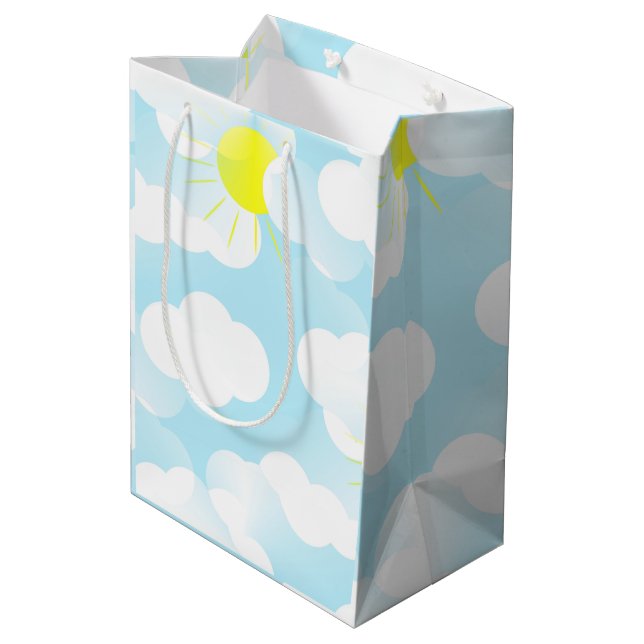 Bolsa De Regalo Mediana Sunny Blue Summer Sky con nubes (Angulo reverso)