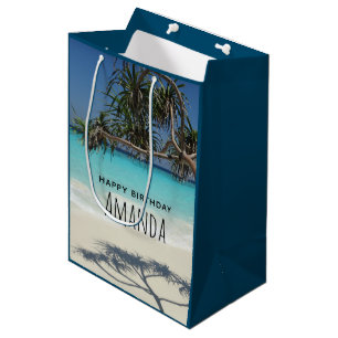 Bolsa De Regalo Mediana Sunny Tropical Beach Ocean Paradise Cumpleaños