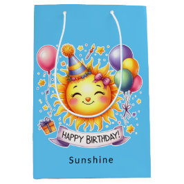 Bolsa De Regalo Mediana Sunshine Custom Name Happy Birday Blue