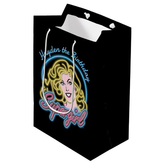 Bolsa De Regalo Mediana Supergirl Retro Neon Lights Graphic (Angulo Anverso)