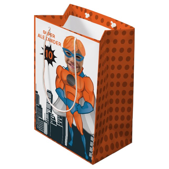 Bolsa De Regalo Mediana Superhéroe músculo hombre Naranja gran diversión c (Angulo reverso)