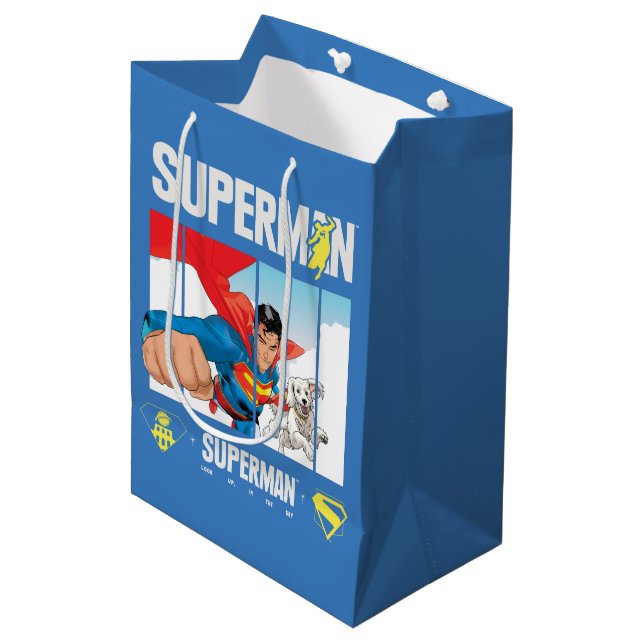 Bolsa De Regalo Mediana Superman y Krypto Take Flight (Angulo Anverso)