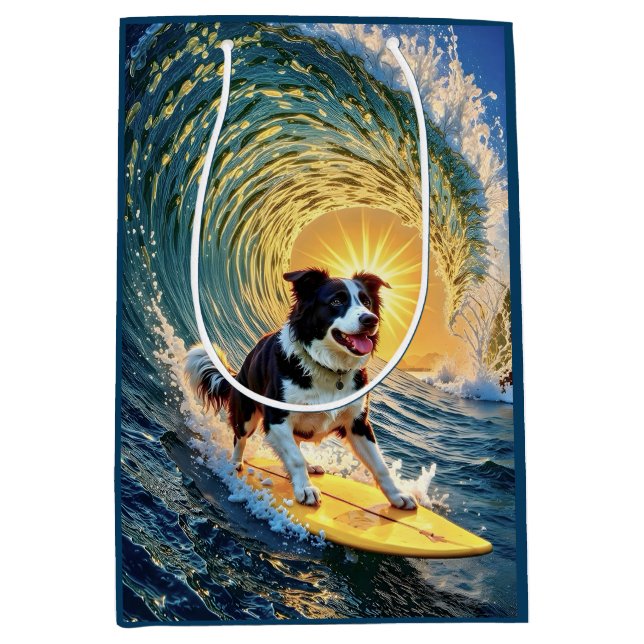 Bolsa De Regalo Mediana Surfing Border Collie (Anverso)