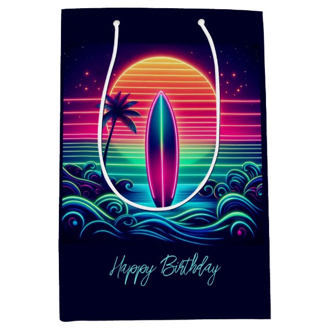 Bolsa De Regalo Mediana Surfing the Neon Sunset- (Anverso)