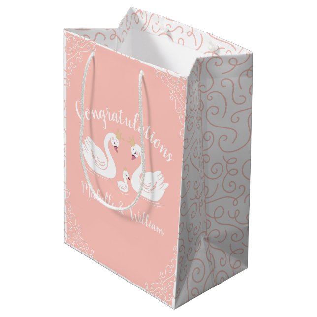 Bolsa De Regalo Mediana Swan Baby Shower Vintage (Angulo reverso)
