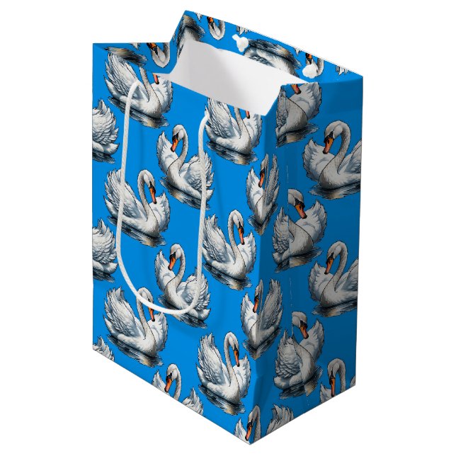 Bolsa De Regalo Mediana Swan Birds Pattern Design On Blue  (Angulo Anverso)