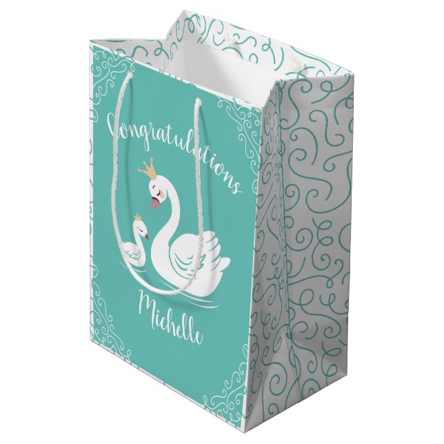 Bolsa De Regalo Mediana Swan Vintage Baby Shower (Angulo reverso)