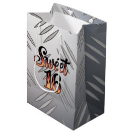 Bolsa De Regalo Mediana Sweet 16 In Fire Flames and Silver Plate Birthday