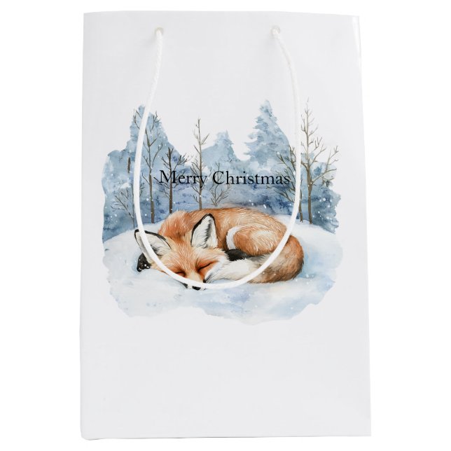 Bolsa De Regalo Mediana Sweet Fox Blue Christmas Snowflakes (Anverso)