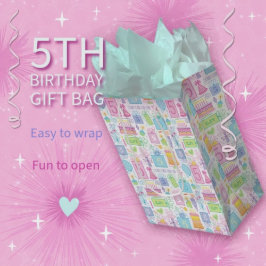 Bolsa De Regalo Mediana Sweet Girly Whimsical 5º cumpleaños