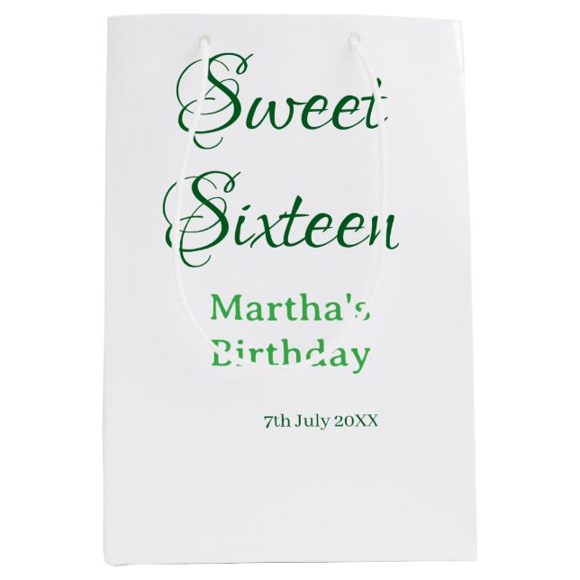 Bolsa De Regalo Mediana Sweet Sixteen green name date calligraphy boho ret (Anverso)