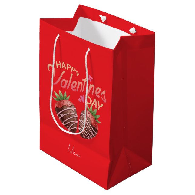 Bolsa De Regalo Mediana Sweet Strawberry Valentine's Day Personalized  (Angulo Anverso)