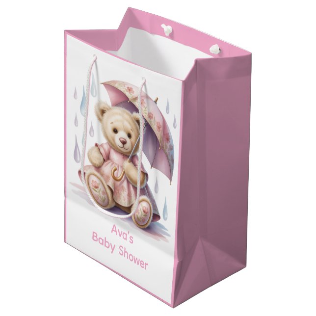 Bolsa De Regalo Mediana Sweet Teddy Bear Girl Baby Shower (Angulo Anverso)