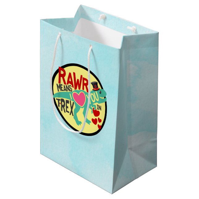 Bolsa De Regalo Mediana T-Rex en un Top Hat Rawr significa que te amo grac (Angulo Anverso)