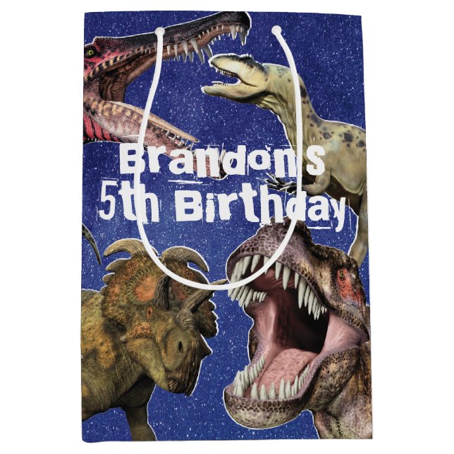 Bolsa De Regalo Mediana T-Rex personalizada de la fiesta de cumpleaños de  (Anverso)