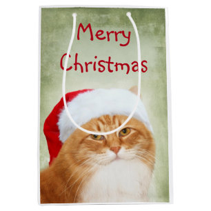 Bolsa De Regalo Mediana Tabby anaranjado Papá Noel