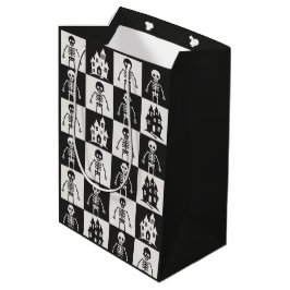 Bolsa De Regalo Mediana Tablero de ajedrez de Halloween en negro y blanco