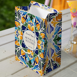 Bolsa De Regalo Mediana Talavera azulejo azul vintage monograma mexicano