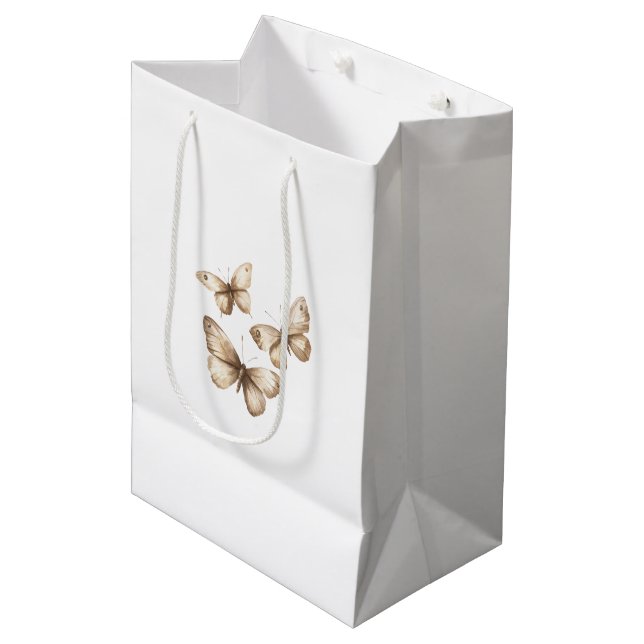 Bolsa De Regalo Mediana Tan Brown Cream Butterflies (Angulo Anverso)