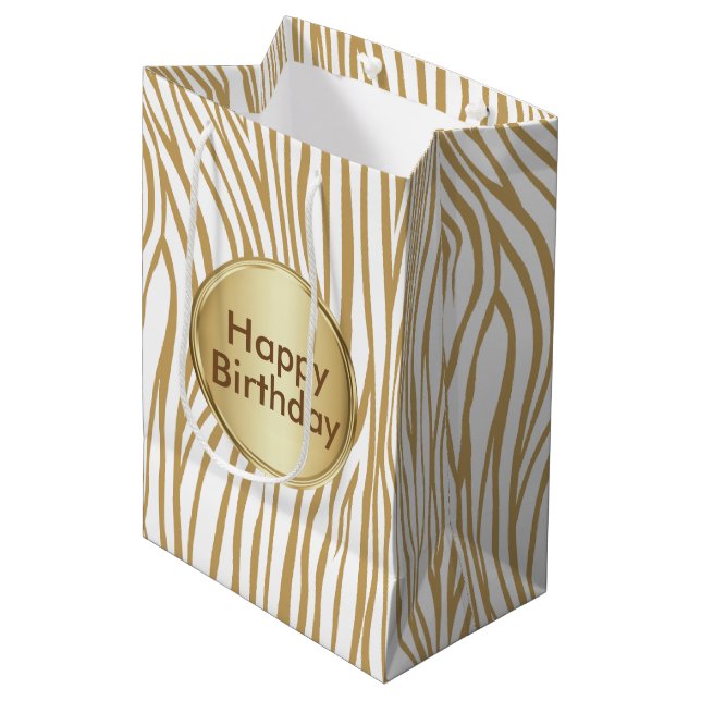 Bolsa De Regalo Mediana Tan Zebra Stripes Personalizado Textos (Angulo Anverso)