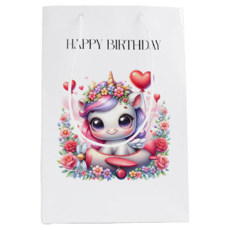 Bolsa De Regalo Mediana Tarjeta de cumpleaños de piloto de unicornio