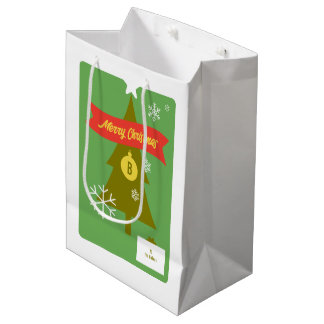 Bolsa De Regalo Mediana Tarjeta de Navidad con Iconos de Navidad Monograma