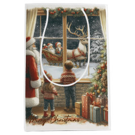 Bolsa De Regalo Mediana Tarjeta de Navidad Rústica Victoriana