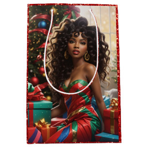 Bolsa De Regalo Mediana Tarjeta de Navidades coloridos de la diva afroamer