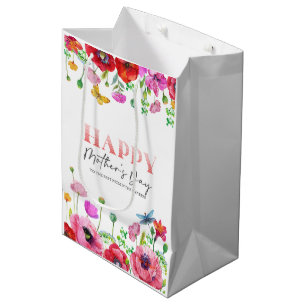 Bolsa De Regalo Mediana Tarjeta de saludo de madres felices con flores bla