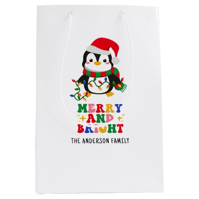 Bolsa De Regalo Mediana Tarjeta de vacaciones plana Penguin para Navidades (Anverso)